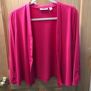 Susan Graver Liquid Knit Open Front 3/4 Sleeve Shrug with Sleeve Button size 1X